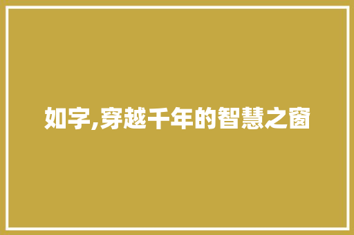 如字,穿越千年的智慧之窗