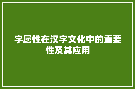 字属性在汉字文化中的重要性及其应用