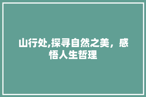 山行处,探寻自然之美，感悟人生哲理