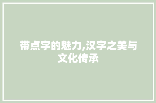 带点字的魅力,汉字之美与文化传承