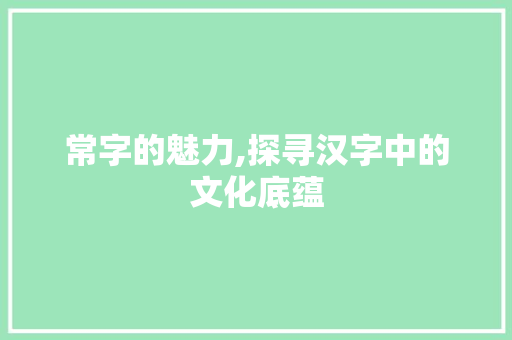 常字的魅力,探寻汉字中的文化底蕴