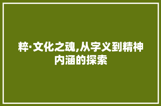 粹·文化之魂,从字义到精神内涵的探索