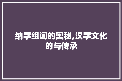 纳字组词的奥秘,汉字文化的与传承