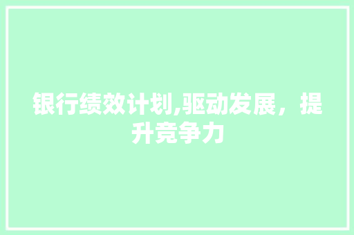 银行绩效计划,驱动发展，提升竞争力