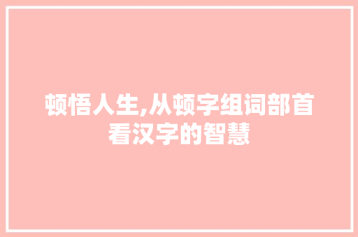 顿悟人生,从顿字组词部首看汉字的智慧 生活随笔