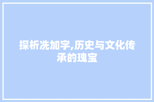 探析冼加字,历史与文化传承的瑰宝