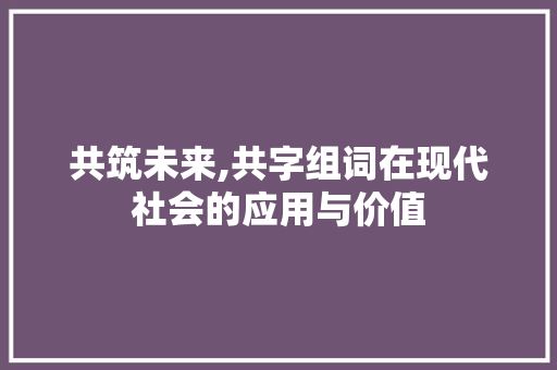 共筑未来,共字组词在现代社会的应用与价值