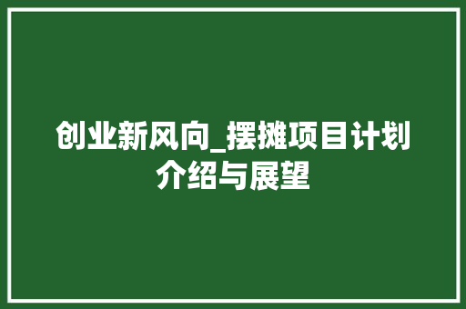 创业新风向_摆摊项目计划介绍与展望