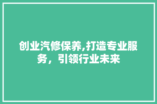 创业汽修保养,打造专业服务，引领行业未来