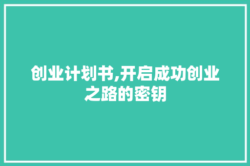 创业计划书,开启成功创业之路的密钥