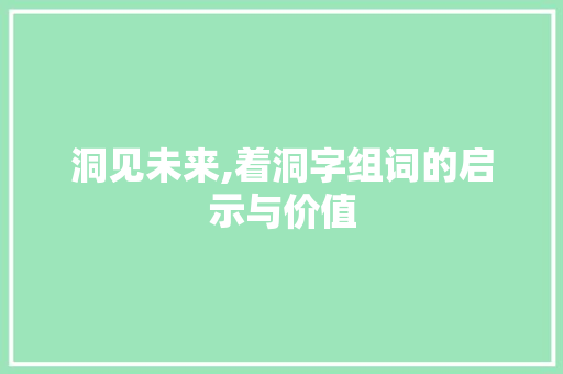 洞见未来,着洞字组词的启示与价值