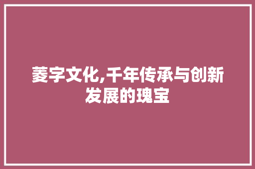 菱字文化,千年传承与创新发展的瑰宝
