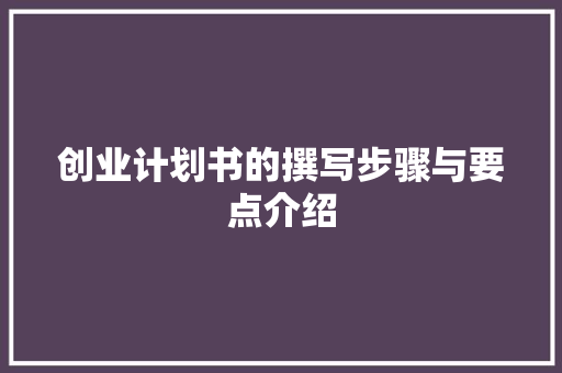 创业计划书的撰写步骤与要点介绍