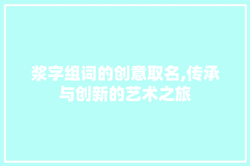 浆字组词的创意取名,传承与创新的艺术之旅