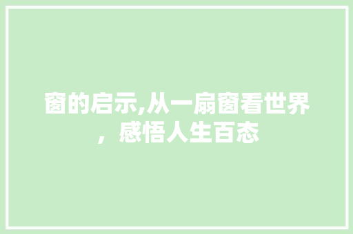窗的启示,从一扇窗看世界，感悟人生百态