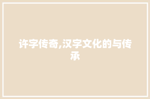 许字传奇,汉字文化的与传承