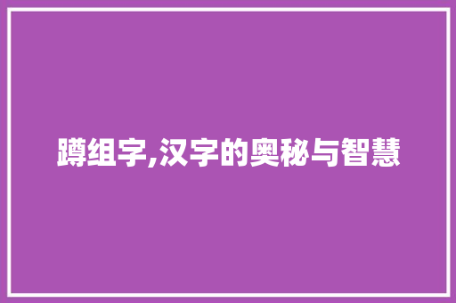 蹲组字,汉字的奥秘与智慧