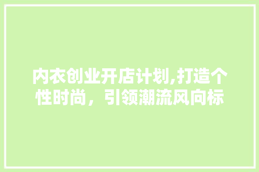 内衣创业开店计划,打造个性时尚，引领潮流风向标