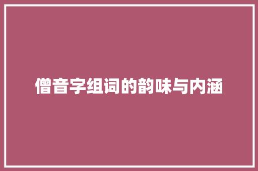 僧音字组词的韵味与内涵
