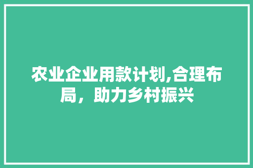农业企业用款计划,合理布局，助力乡村振兴