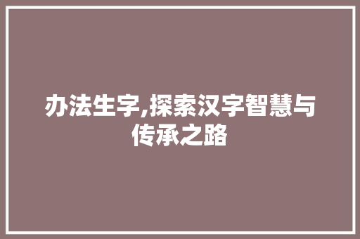办法生字,探索汉字智慧与传承之路