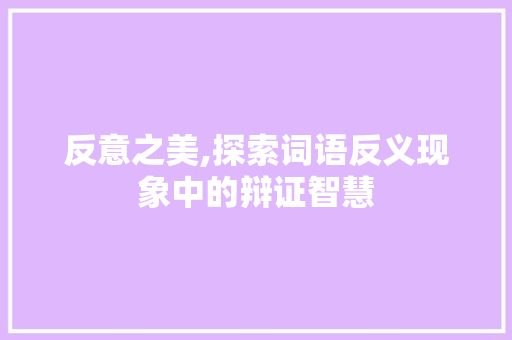 反意之美,探索词语反义现象中的辩证智慧