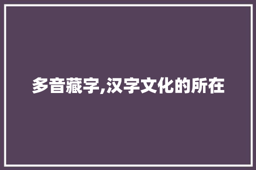 多音藏字,汉字文化的所在