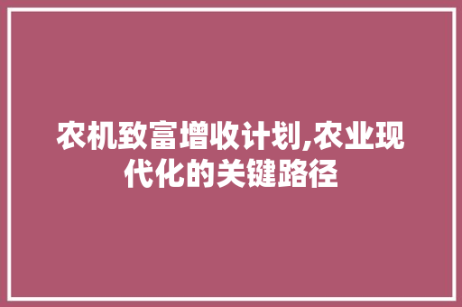 农机致富增收计划,农业现代化的关键路径