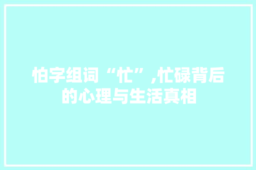 怕字组词“忙”,忙碌背后的心理与生活真相
