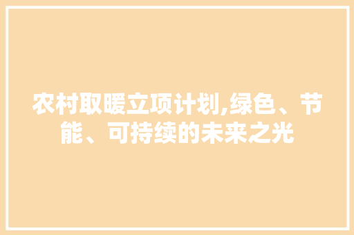 农村取暖立项计划,绿色、节能、可持续的未来之光