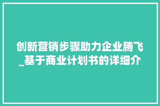 创新营销步骤助力企业腾飞_基于商业计划书的详细介绍