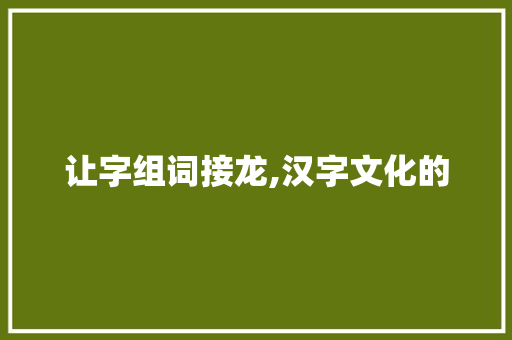 让字组词接龙,汉字文化的