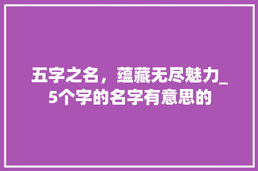 五字之名，蕴藏无尽魅力_5个字的名字有意思的