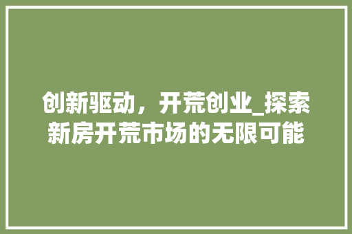 创新驱动，开荒创业_探索新房开荒市场的无限可能