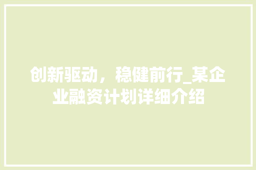 创新驱动，稳健前行_某企业融资计划详细介绍