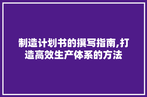 制造计划书的撰写指南,打造高效生产体系的方法