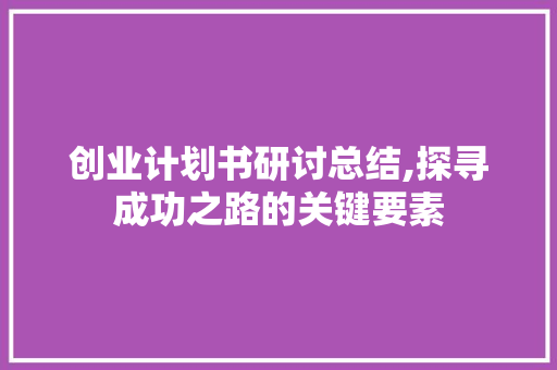 创业计划书研讨总结,探寻成功之路的关键要素