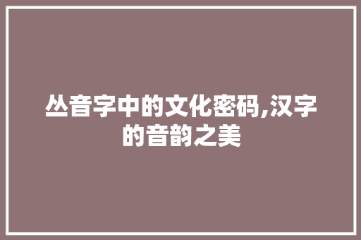 丛音字中的文化密码,汉字的音韵之美