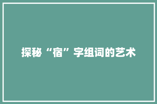 探秘“宿”字组词的艺术