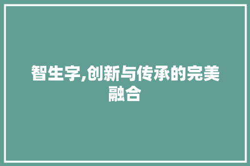 智生字,创新与传承的完美融合