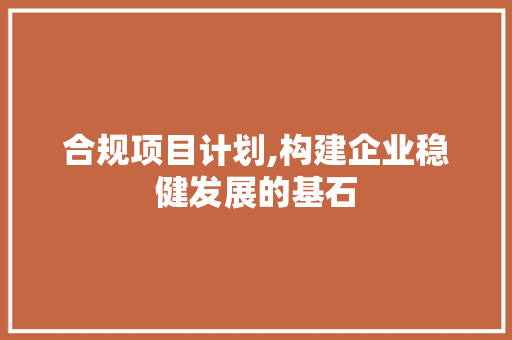 合规项目计划,构建企业稳健发展的基石