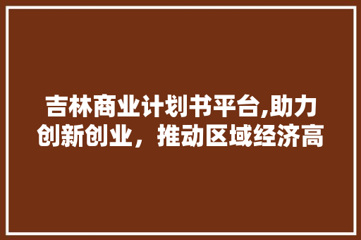 吉林商业计划书平台,助力创新创业，推动区域经济高质量发展