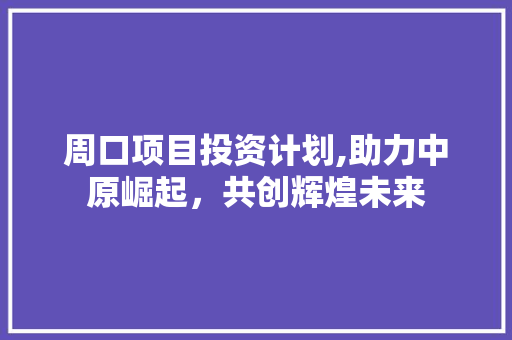 周口项目投资计划,助力中原崛起，共创辉煌未来 商业文稿