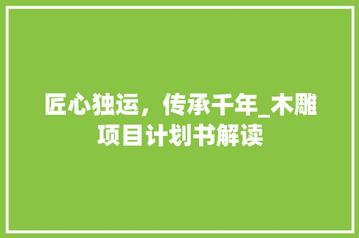 匠心独运，传承千年_木雕项目计划书解读 采访稿
