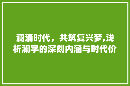 澜涌时代，共筑复兴梦,浅析澜字的深刻内涵与时代价值_为挽狂澜的澜字什么意思