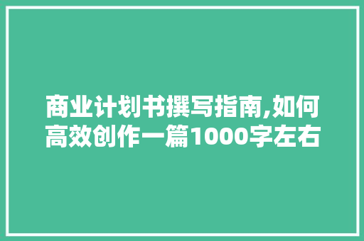 商业计划书撰写指南,如何高效创作一篇1000字左右的文章 生活随笔