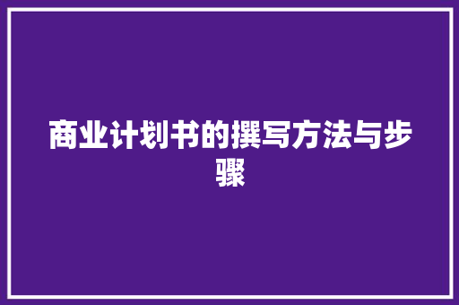 商业计划书的撰写方法与步骤 特写稿