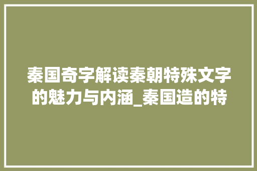 秦国奇字解读秦朝特殊文字的魅力与内涵_秦国造的特殊字是什么意思