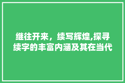 继往开来，续写辉煌,探寻续字的丰富内涵及其在当代社会的价值_继续的续字能组什么意思