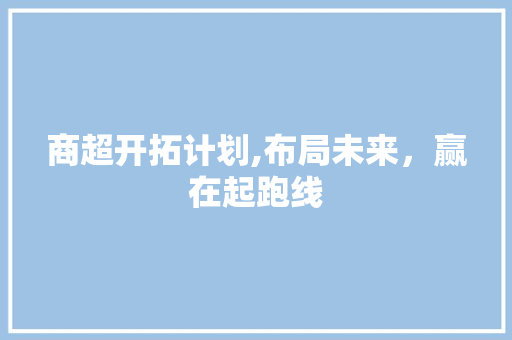 商超开拓计划,布局未来，赢在起跑线